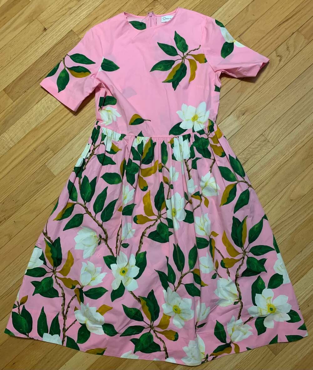 Oscar de la Renta Magnolia Print Cotton Dress Size 10